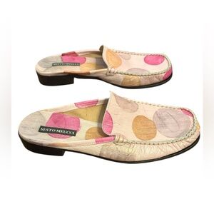 Sesto Meucci Polka Dot Mule Loafer Flats Pink Gold Gray Size 9M